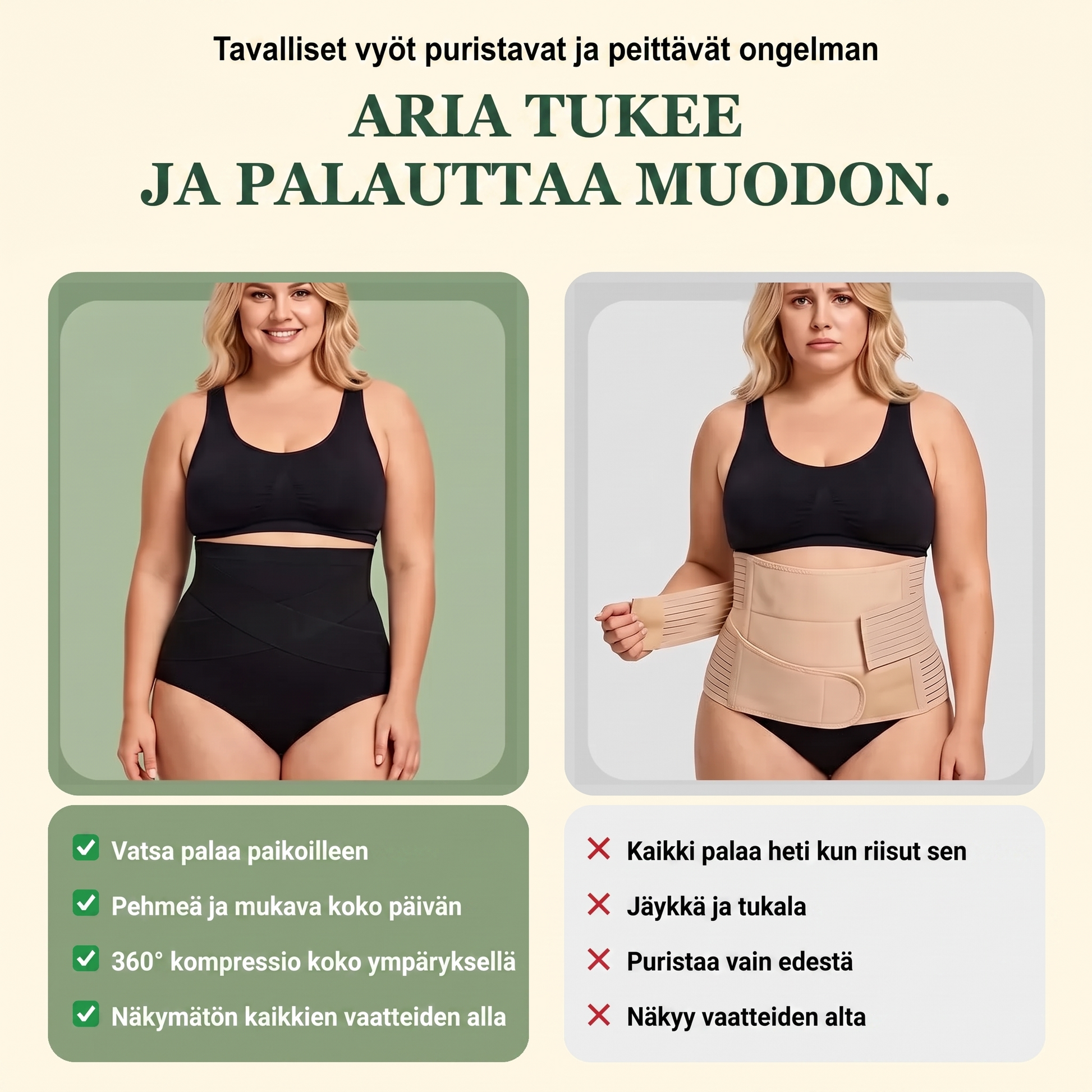 Tavalliset vyöt puristavat ja peittävät ongelman, ARIA tukee ja palauttaa muodon
