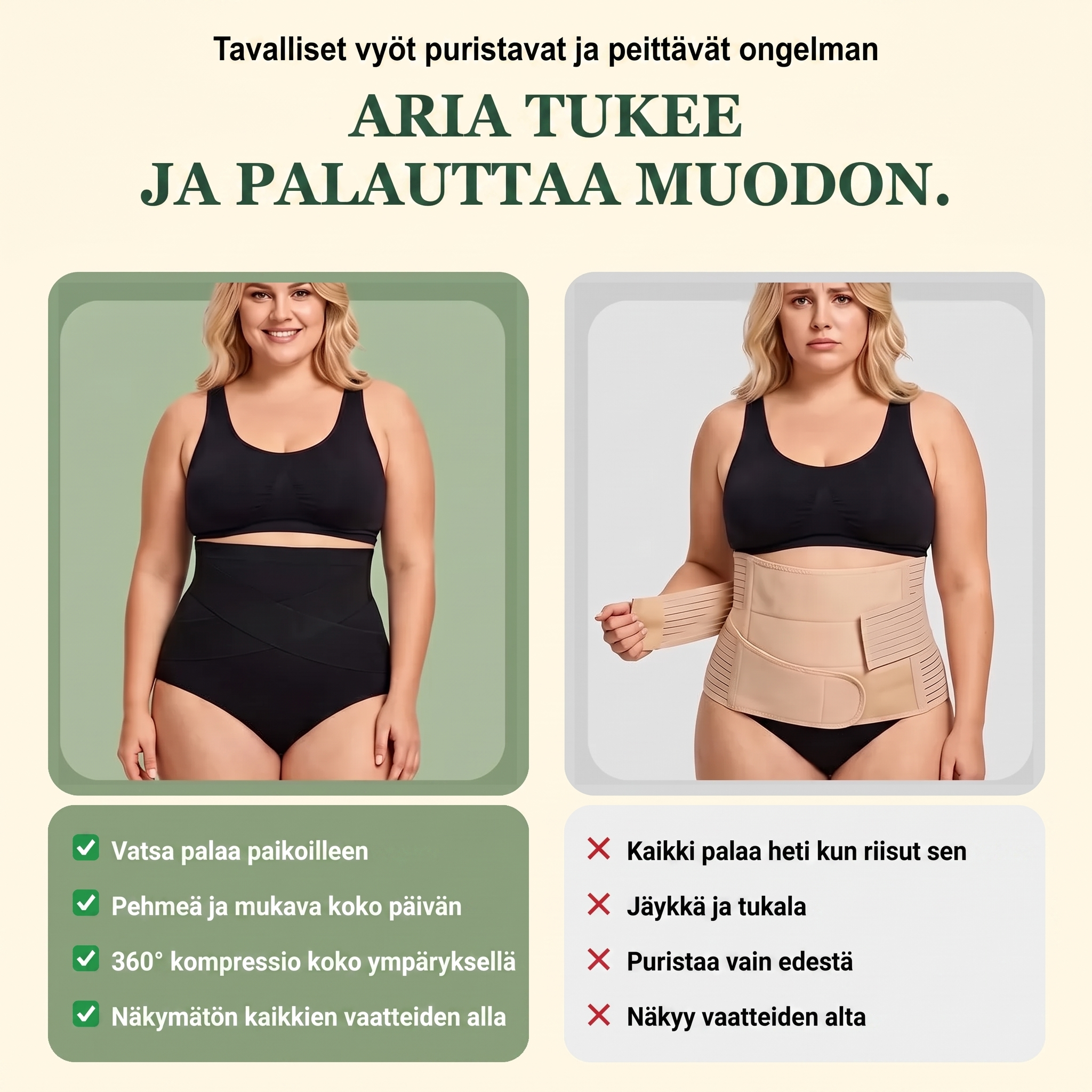 Tavalliset vyöt puristavat ja peittävät ongelman, ARIA tukee ja palauttaa muodon